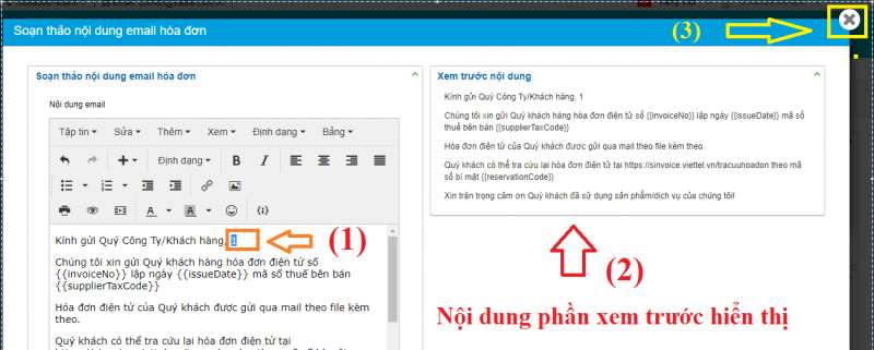 Cấu hình biểu mẫu gửi mail hóa đơn điện tử Viettel